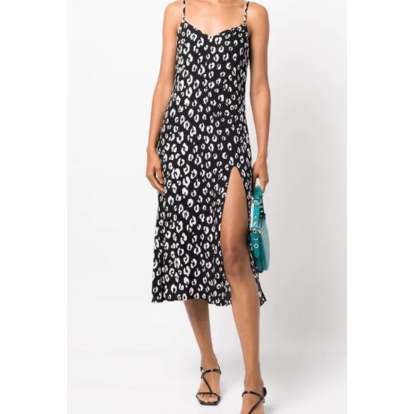 Reformation Dresses & Skirts - REFORMATION Women's Crimini Midi Dress Size 8 Black Cat Slip Dress Slit NWOT